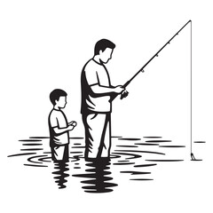Naklejka premium Father and son fishing together enjoying quality time and recreational outdoor activity