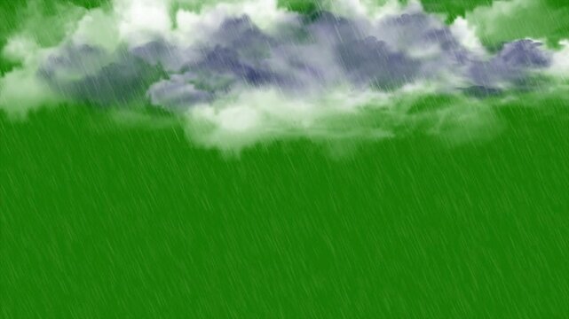 Green screen rain with thunderstorm, rain on a green screen.