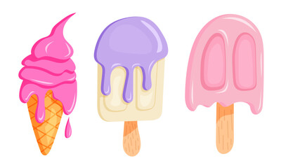 Cartoon ice cream collection with colorful toppings