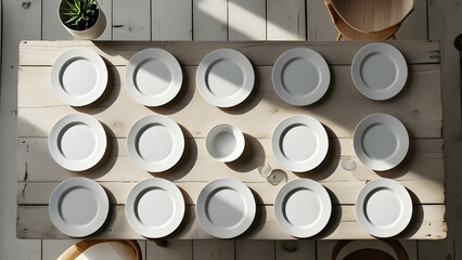 &ldquo;Minimal White Ceramic Plates Top View on Rustic Wooden Table&rdquo;
