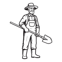 Hand drawn illustration of a farmer holding a shovel ready for work in the field