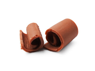 Tasty chocolate butter shavings isolated on white