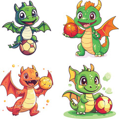 Cute happy dragon Playing ball vector style on white background