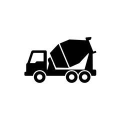 Fototapeta premium A minimalist black and white illustration depicts a concrete mixer truck, a symbol of construction and building, isolated against a clean white background.