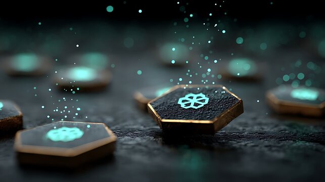 Hexagonal tokens glowing with digital energy image - Powered by Adobe