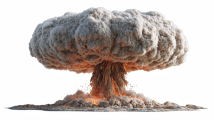 Dramatic mushroom cloud rising against black backdrop evokes power and destruction, ideal for illustrating themes of war, danger, or catastrophic events.