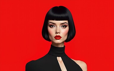 Futuristic Red, White, and Black Portrait of Woman in Extravagant Minimalist Attire. Generative ai. High quality