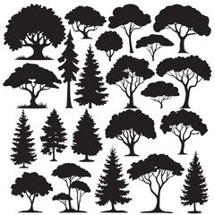  black vector various forest tree silhouette	