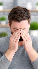 Man rubbing eyes, suffering