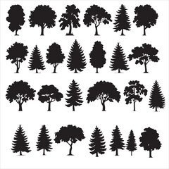  black vector various forest tree silhouette	
