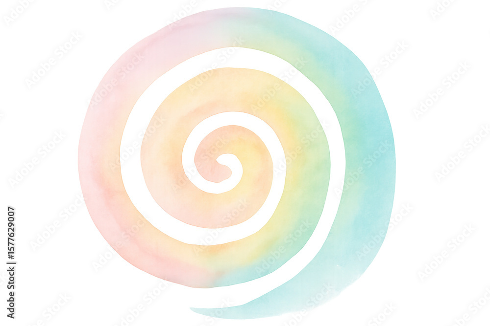 Poster pastel watercolor spiral swirling dynamically, creating elegant vortex design with transparent ether