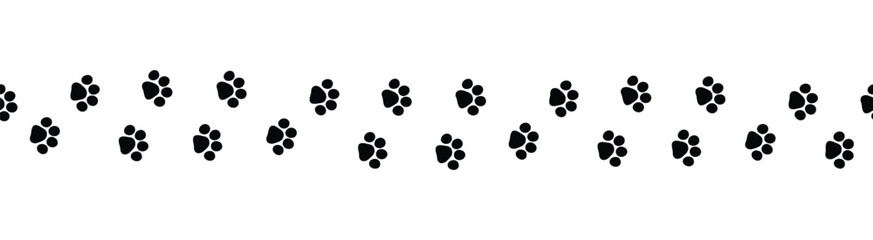 animal paw print footsteps, seamless pattern, cat trail illustration, isolated on transparent