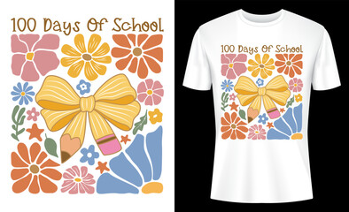 100 Days Of School Coquette Bow T-shirt Design