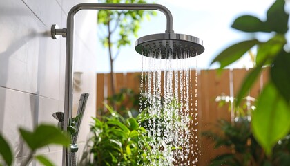 Outdoor shower with water spray