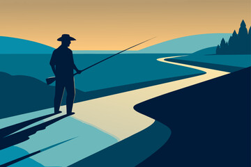Obraz premium man fishing on the beach