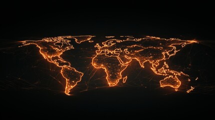 Economic risk political World map overlaid with a network of interconnected lines, some glowing red to indicate political hotspots, dark background, symbolizes global interconnectedness and political