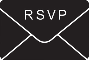 A vector illustration of a black rsvp envelope is isolated on white background