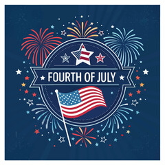 Happy 4th of July Banner Vector Modern Fireworks Border, Stars pattern, Sale template with Fourth of July logo on dark blue patriotic abstract background, American flag for Web Banner, Social 