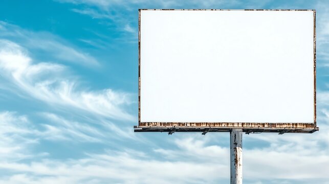 A clear blue sky serves as the backdrop to a large blank billboard. Ideal for advertising concepts or promotional messages, the empty space invites creativity.
