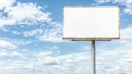 Empty billboard against a vibrant blue sky, ready for custom content. Ideal for advertising concepts and outdoor promotions. High resolution, clear, spacious background.