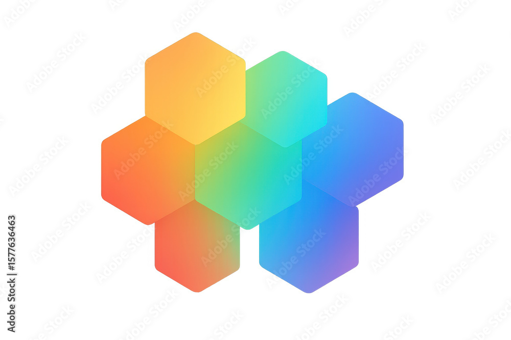 Leinwandbilder Interlocking hexagons showcasing a vibrant gradient color scheme create a modern and abstract visual on a transparent background