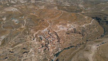 Aerial View of a Secluded Monastery in the Desert