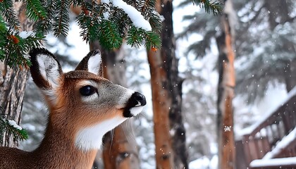 Deer in snowy forest
