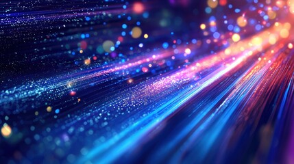 Naklejka premium A vibrant, colorful abstract background featuring a mix of blue, purple, and orange hues with a star-like pattern and scattered bokeh effects.