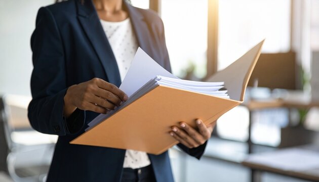 Serious courtroom lawyer preparing litigation documents for a business client before an official hearing, formal suit, seated at a polished wooden desk with open legal files and case notes, classic la - Powered by Adobe