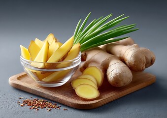 Fresh ginger slices and green onions