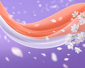 Soft peach fabric and white cherry blossoms