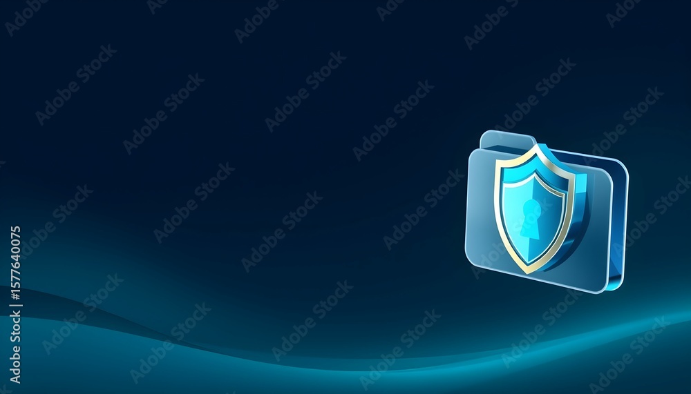 Poster a folder icon with a shield on it, representing data protection and security, against a blue gradien