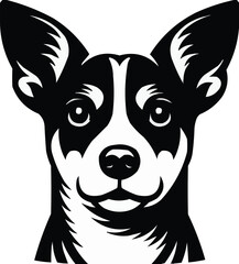 Vector art of a charming black and white graphic of a dogs happy face