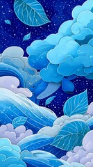 Abstract blue waves and clouds