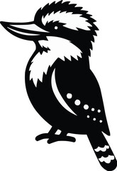 Vector art of a black and white silhouette of a kookaburra bird isolated on a white background