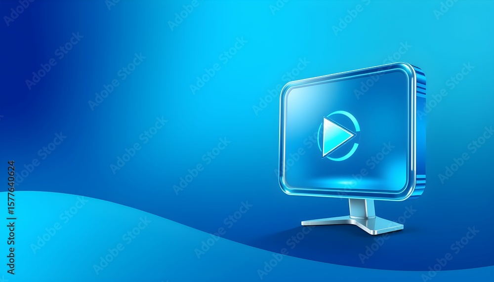 Poster a blue-toned image featuring a stylized monitor displaying a play button icon.