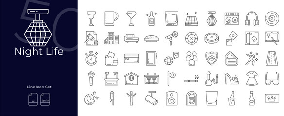 Night Life Line Editable Icons set. Vector illustration in modern thin line style of Night Life icons: nightlife, night, life, etc
