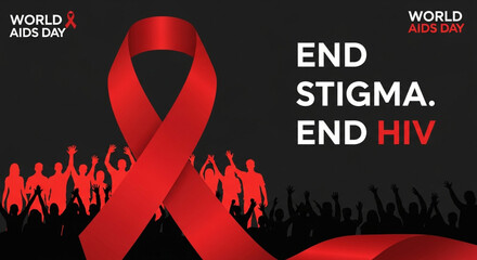 "A symbolic image representing AIDS awareness with red ribbons, medical icons, and hopeful imagery to promote education and compassion."

