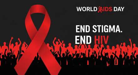 "A symbolic image representing AIDS awareness with red ribbons, medical icons, and hopeful imagery to promote education and compassion."

