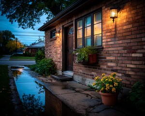 Evening view of a brick house