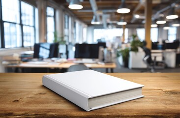 White Book on Wooden Table in Modern Office Setting