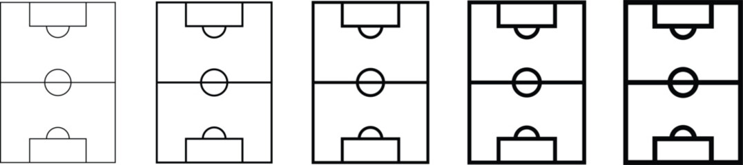 Soccer field icon. Simple outline football field symbol perfect for sports design, match graphics, tournament posters, team strategy infographics, game apps, scoreboard visuals, or training materials.
