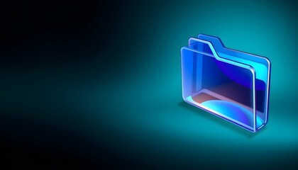 Fototapeta premium A glossy, translucent blue folder icon stands out against a dark teal background, suggesting digital organization.