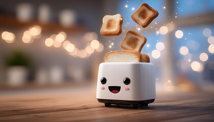 Cute toaster with flying toast slices