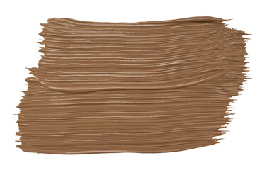 Brown liquid foundation smear with horizontal brush strokes isolated on transparent background.