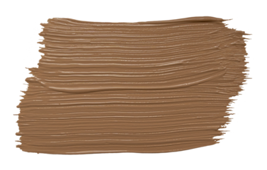Brown liquid foundation smear with horizontal brush strokes isolated on transparent background.