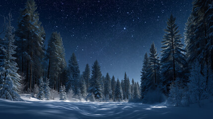 Enchanting christmas night in a snowy forest magical winter scene starry sky tranquil environment