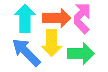 Multicolored directional arrows converging across transparent backdrop, indicating movement, flow, and interconnected pathways in graphic design layout
