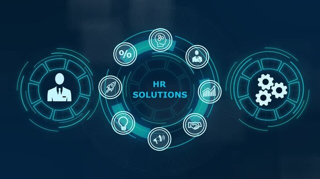 Business, Technology, Internet and network concept. HR Solutions. Abstract technology symbols on a blue background