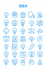 Obraz premium Collection of blue outline illustrations representing different ideas and concepts.